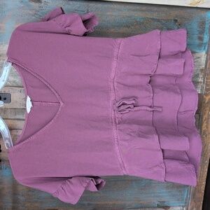 Sim & Sam Mauve Tiered Ruffle Cropped Short Sleeve Shirt Cottage Boho - Medium